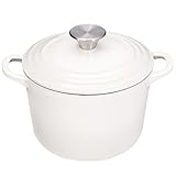 Flavehc Olla holandesa con tapa, 2.8 cuartos de galón, horno holandés de hierro fundido esmaltado blanco para hornear pan, olla de arroz de hierro fundido esmaltado blanco con asas