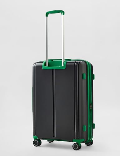 Image of United Colors of Benetton Mid Hard Luggage Emerald Plus - Black | Check-in Trolley Bag with TSA Lock | 360 Spinner Double Wheels | Telescopic Handle | PC Shell Suitcase | 65cm | 82L Capacity