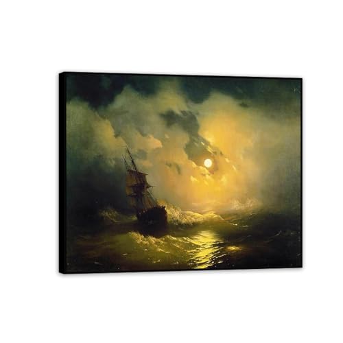 Mer orageuse la nuit peinture 85x70 cm habille vos murs vides avec un encadré noir