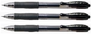3 Pilot G2 Black Gel Pens 0.7mm
