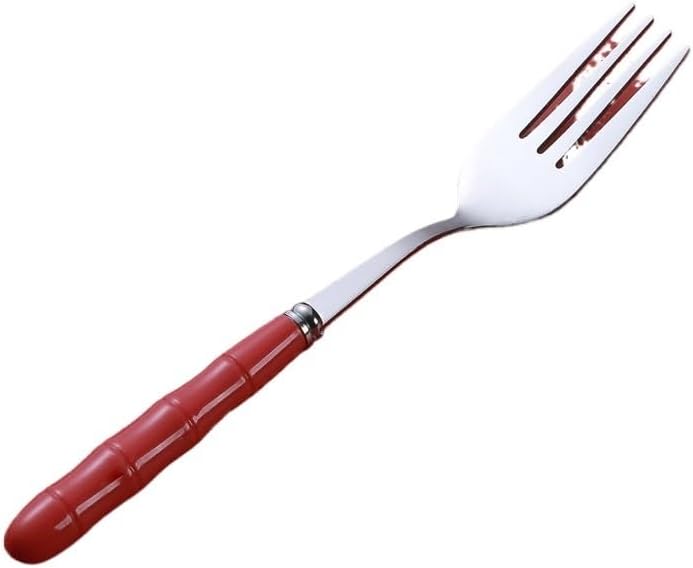 Silverware Flatware Set, 1/4/6/8/10 Pieces imitation bamboo handle stainless steel fork household dessert fork creative cute thickened dinner fork(Red,10Pcs)