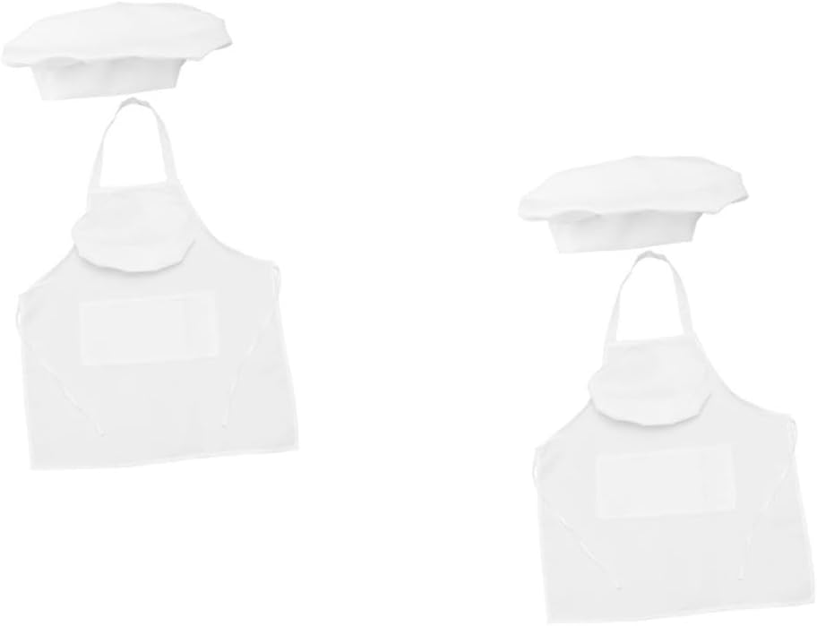 PRETYZOOM 8pcs Chef Apron and Hat Adults Sleeveless Kitchen Apron Front Pocket for Cooking Bbq and Restaurant Use Matching Chef Hats
