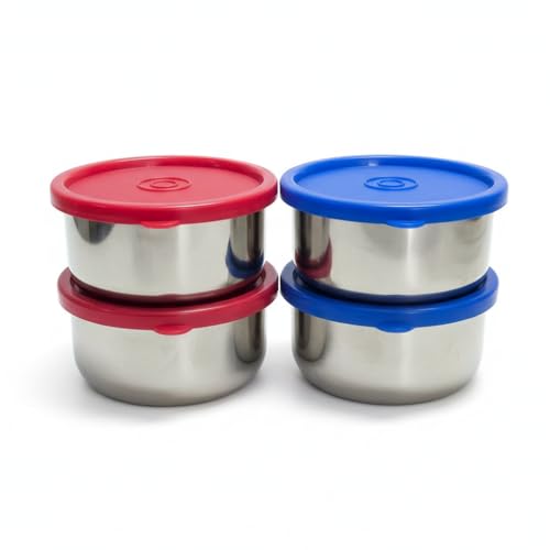 SUMMMER trendy cups Stainless Steel Food Storage Containers, Set of 4, 200ml each, Airtight Lids, Compact Kitchen Boxes for Snacks and Meal Prep, Multicolor