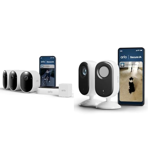 Arlo Pro 6 et Indoor, Caméra de Surveillance WiFi Extérieure sans Fil 2K + HDR, Détection IA, Compatible avec Alexa, Essai Secure Inclus, 5 Caméras +...