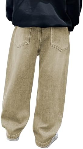 Verdusa Boys Jeans Baggy Straight Leg Elastic Waist Loose Denim Pants with Pockets