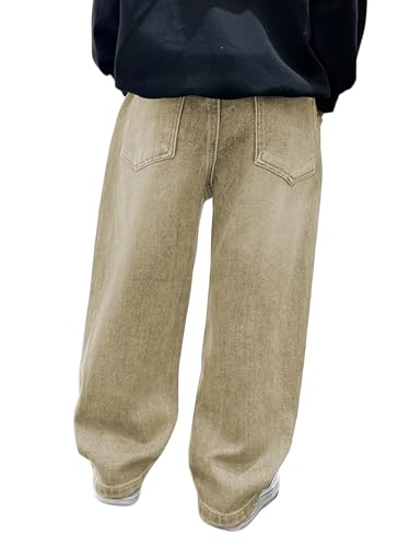 Verdusa Boys Jeans Baggy Straight Leg Elastic Waist Loose Denim Pants with Pockets