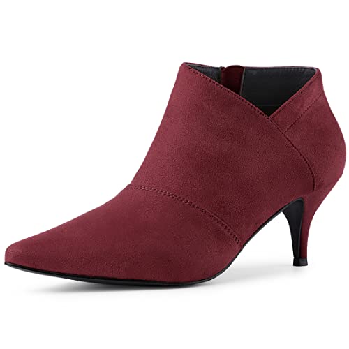 Allegra K Women's Pointed Toe Kitten Heel Cutout Burgundy Ankle Boots 7.5 M US