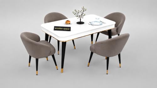 Image of WOODEN SPACE Majestic 4 Seater Wooden Dining Table Set | Urban Marble Top Dining Table with Chairs for Dining Room & Kitchen (Modern Classic Brown) (54 x 36 x 30 inch)