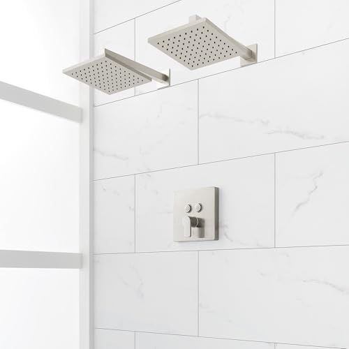 Signature Hardware 953901 Hibiscus Pressure Balanced Shower System with Dual Shower Heads, Shower Arm, and Valve Trim - Brushed Nickel