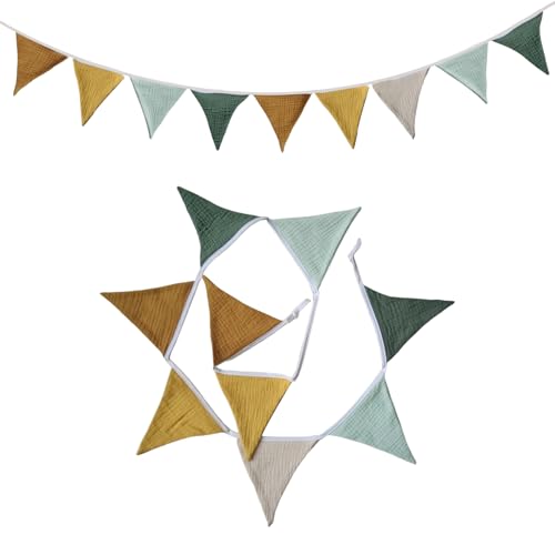 Guirnalda Banderines Tela de Algodón – Banderines Fiesta Cumpleaños, Decoración Habitación Infantil, Triangulares Coloridos Lavables para Niñas y Niños, Guirnalda Cumpleaños