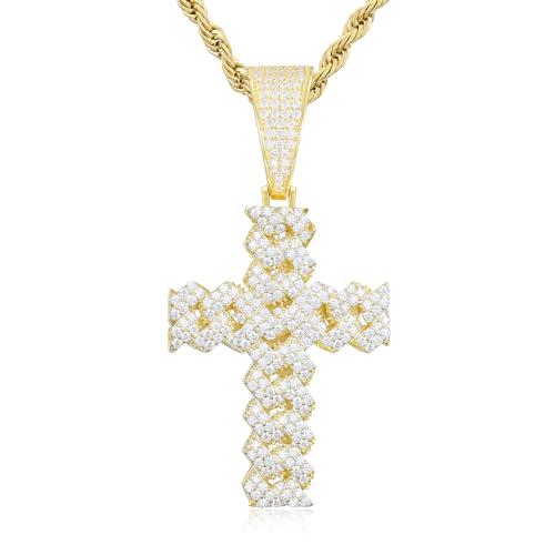 Ucciyo Gold Moissanite Cross Necklace for Men Iced Out Moissanite Cross Pendant 925 Sterling Silver Cross Chain Necklace 2.7 Carat D Color VVS1 Christian Pendant
