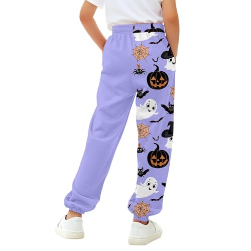 Teen Girls Halloween Sweatpants Cotton Wide Leg Joggers Long Pants Kids Drawstring Pumpkin Trousers High Waist Bottom2