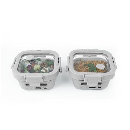 Image of GLASAFE Borosilicate Glass Lunch Box for Office w /t Air-Tight lid & Protective Silicone Sleeve | Tiffin Box for Men & Woman | Microwave & Dishwasher Safe | Leakproof Design | Set of 2-320ml (Grey)