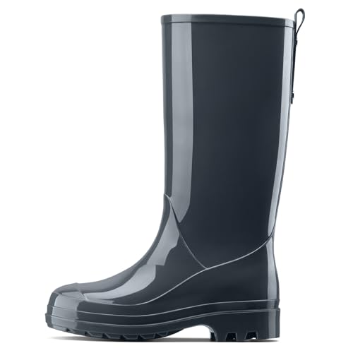 HISEA Rain Boots for Women Waterproof Garden Boots, Knee High Rain Shoes with Comfort Insole, Non-Slip Seamless Tall Rain Boots, Grey Size 10