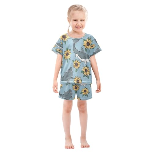 senya Short Sleeve Pajamas Sets Summer Cotton Sleepwear Shark and Sunflower3