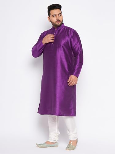 Image of Vastramay Plus Men's White Silk Blend Kurta Pyjama Set VPLUSMKWH001nPBL 44 | Independence Day
