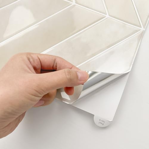 Image of Stick Tiles Peel and Stick Backsplash of 11.4 inch X 9 inch - 3D Adhesive Peel and Stick Wall Tile for Kitchen, Bathroom, Living Room, etc. (10, Ivory Silk)