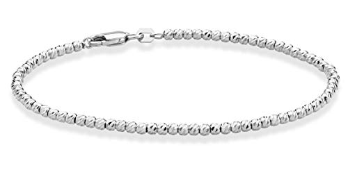 Miabella 925 Sterling Silver Diamond-Cut 2.5mm Bead Ball Chain Bracelet for Women Teen Girls 6.5, 7, 8 Inch Choice of 18K Gold Plated or Silver (7, Sterling-Silver)