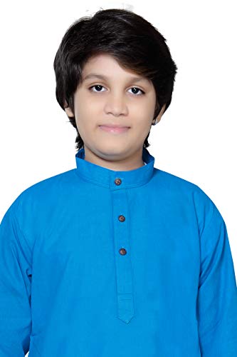 Baba & Baby boys traditional ethnic wear handloom cotton plain blue colour kurta pajama set (Blue, 7-8 Years)