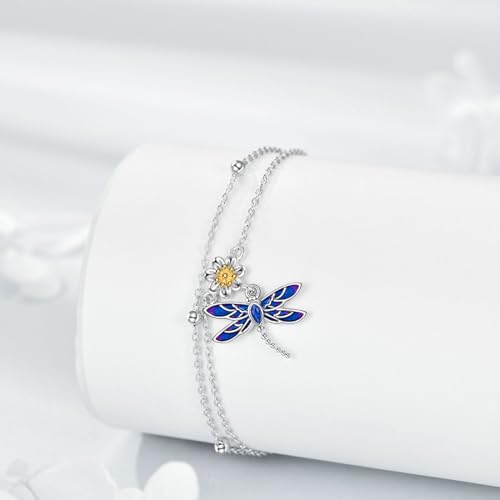 Image of YAFEINI Anklet Bracelets for Women Girls Sterling Silver Hummingbird /Dragonfly /Butterfly Link Chain Anklets Jewelry Gifts