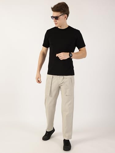 Image of Thomas Scott Men's | Solid | Light Weight | Breathable Fabric | Mid Rise | Regular Fit | Cotton Blend | Button Waist | Cargo | Trouser | Pants