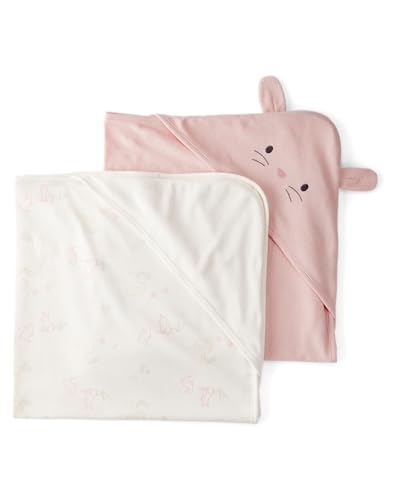 Image of Carter's Baby Hooded Towel, 2-Pack Soft Absorbent Terry Bath Towels with Hood, Bunny Face Ears Infant Baby Cozy Post-Bath Essentials (2-pk Ivory /Pink)