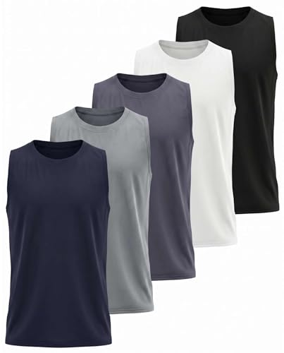 Real Essentials 5 Pack: Boys Dry-Fit Active Athletic Performance Tank