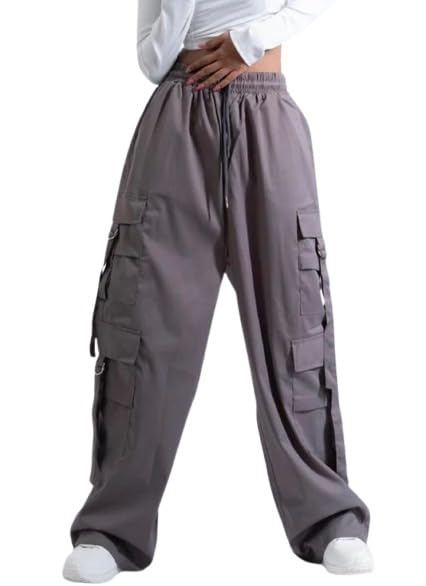 Women's 6 Pocket Cargo Pants, Loose Fit Drawstring Waist, Multiple Side Pockets, Casual Streetwear Style, Latest Cargo Wear-picture-45