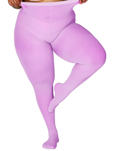 Image of DancMolly Plus Size Tights for Women, Control Top Semi Opaque Nylon Pantyhose High Waist