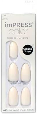 KISS imPRESS Color Press-On Manicure Fake Nails, Ballroom - Short & Square, Solid White, Ready To Wear, Chip Proof, Smudge Proof, No Dry Time, Mini File & More | 30 Count