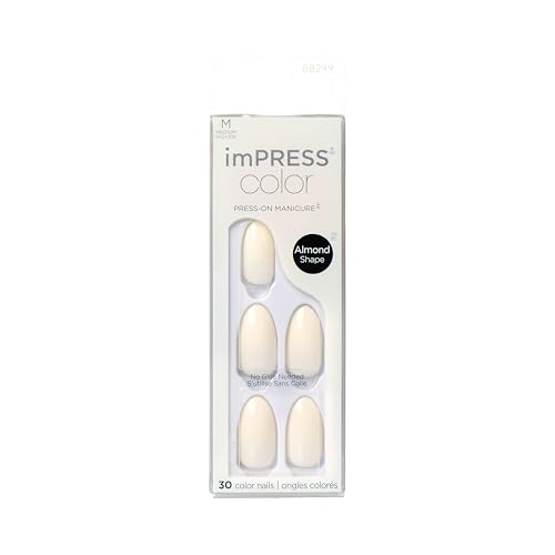 KISS imPRESS Color Press-On Manicure Fake Nails, Ballroom - Short & Square, Solid White, Ready To Wear, Chip Proof, Smudge Proof, No Dry Time, Mini File & More | 30 Count