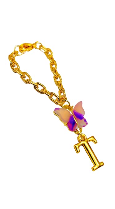 Morel Sturdy Rose Gold Watch Charm of Pink and Purple Butterfly and T Initial Diamond Alphabet Pendant, Watch Charm, Watch Accessories, Giftable for Wife, Sister or Friends Pack of 1 (B0B1NTS7ZW) Amazon Price History, Amazon Price Tracker