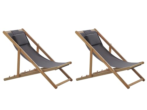 2 Chiliennes Pliantes avec Toiles de Remplacement en Bois Acacia Clair Avellino