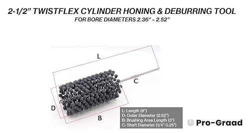 Pro-Graad SILICON CARBIDE Twistflex 2.5 Inch 240Sc Cylinder Hone | 2-1/2 Inch Flexible Cylinder Honing & Deburring Tool | Bore Brush For Hole Diameters 2.36"- 2.52 Inch | Silicon Carbide 240 Grit thumb #1
