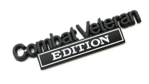 Image of Combat Veteran Edition Emblem Car Badge, Warrior Soldier 3D Metal Material Sticker, Combat Veteran Letters Raised Metal Fender Decal (Black /White)