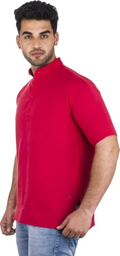 Image of Men's Cotton Short Kurta Without Pant | Mandarin Neck Short Kurta | Half Sleeve Casual Kurta | Traditional Ethnic Regular Kurta | Solid Plain Kurta for Men's (Pack of 1)