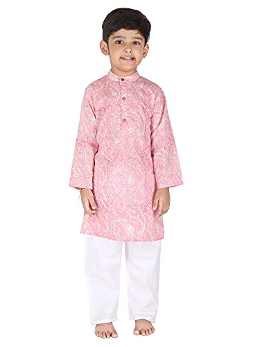 Image of Baby Boys Ethnic Wear | Handloom Cotton Kurta Pajama Set for Festivals | Comfortable & Stylish Traditional Kids Kurta Pyjama Set