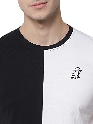 Image of RABBY Men's Cotton Regular Fit Vertical Half-Half Color Block Round Neck T-Shirt