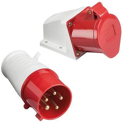 Industrial Plug and Socket Set 3 Phase 5 Pin 32 Ampere (Plug and Wall Socket)