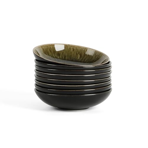 Image of Stone Lain Riley 8-Piece Pasta Bowl Set Stoneware, Bowls, Dishwasher and Microwave Safe, Dish Set for 8, Black and Green
