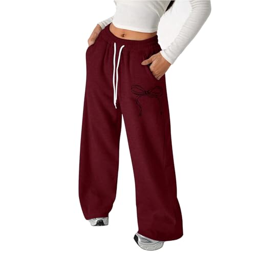 Bowknot Baggy Sweatpants for Teen Girls Lightweight Drawstring Wide Straight Leg Athletic Joggers Pants with Pockets4