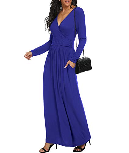 Image of LILBETTER Women Long Sleeve Deep V Neck Loose Plain Long Maxi Casual Dress