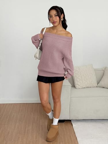 Image of ZAFUL Sweaters for Women Off Shoulder Knit Sweater with Long Sleeve Loose Pullover Jumper Tops