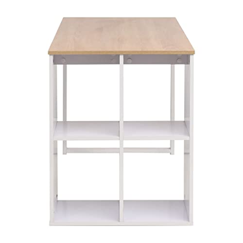 Bureau 120x60x75 cm marron chêne et blanc avec 4 compartiments - 6