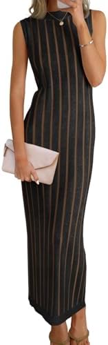 Wenrine Womens Sleeveless Sweater Dress Mock Neck Ribbed Knit Fal...