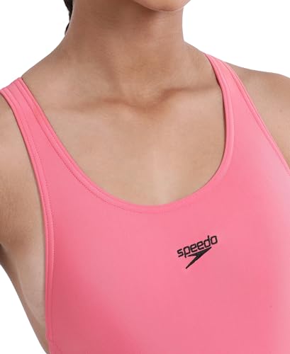 Image of Speedo Girl's Endurance 10 High Chlorine Resistant UPF 40+ Sun Protection Lycra Racerback Swimwear - Fandango Pink & Black