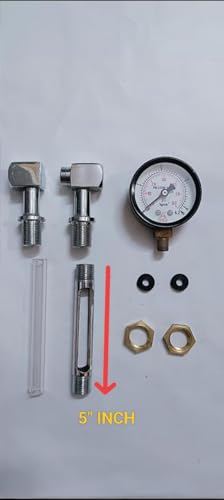 Image of Expresso Coffee Machine 5' Inch Water Lavel (Gauge) With Glass Tube, 2 Washer, 2 Brass Nut, 1 Pressure Meter