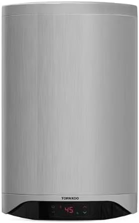 TORNADO Electric Water Heater 60 L, Silver, with LED display showing '45'