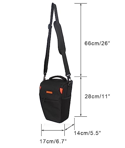 Image of Polyester D2 DSLR Camera Bag, Camera Case with Adjustable Shoulder Strap, Compatible for Nikon, Canon, Sony Cameras - Waterproof - Anti Shock (Black-Orange Interior)