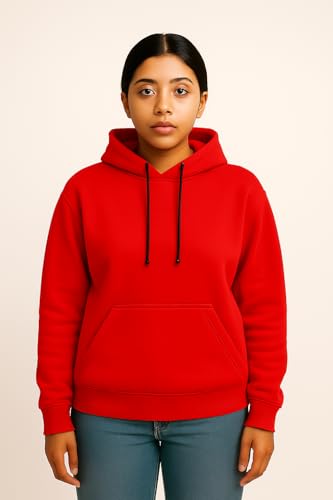 Image of Women's Black Fleece Hoodie Oversized Fit Soft Warm Winter Hooded Sweatshirt with Kangaroo Pocket